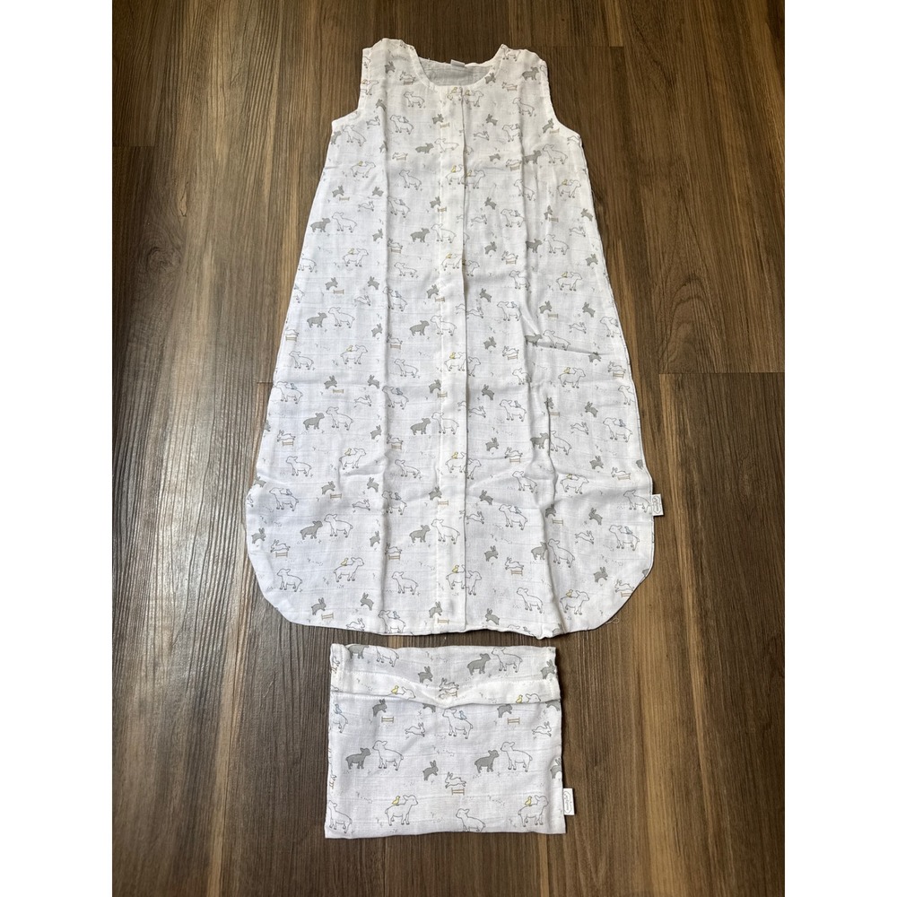 NWOT Mud Pie Muslin Sleep Sack 6-12 Months White Sheep Bunnies Cloth Bag